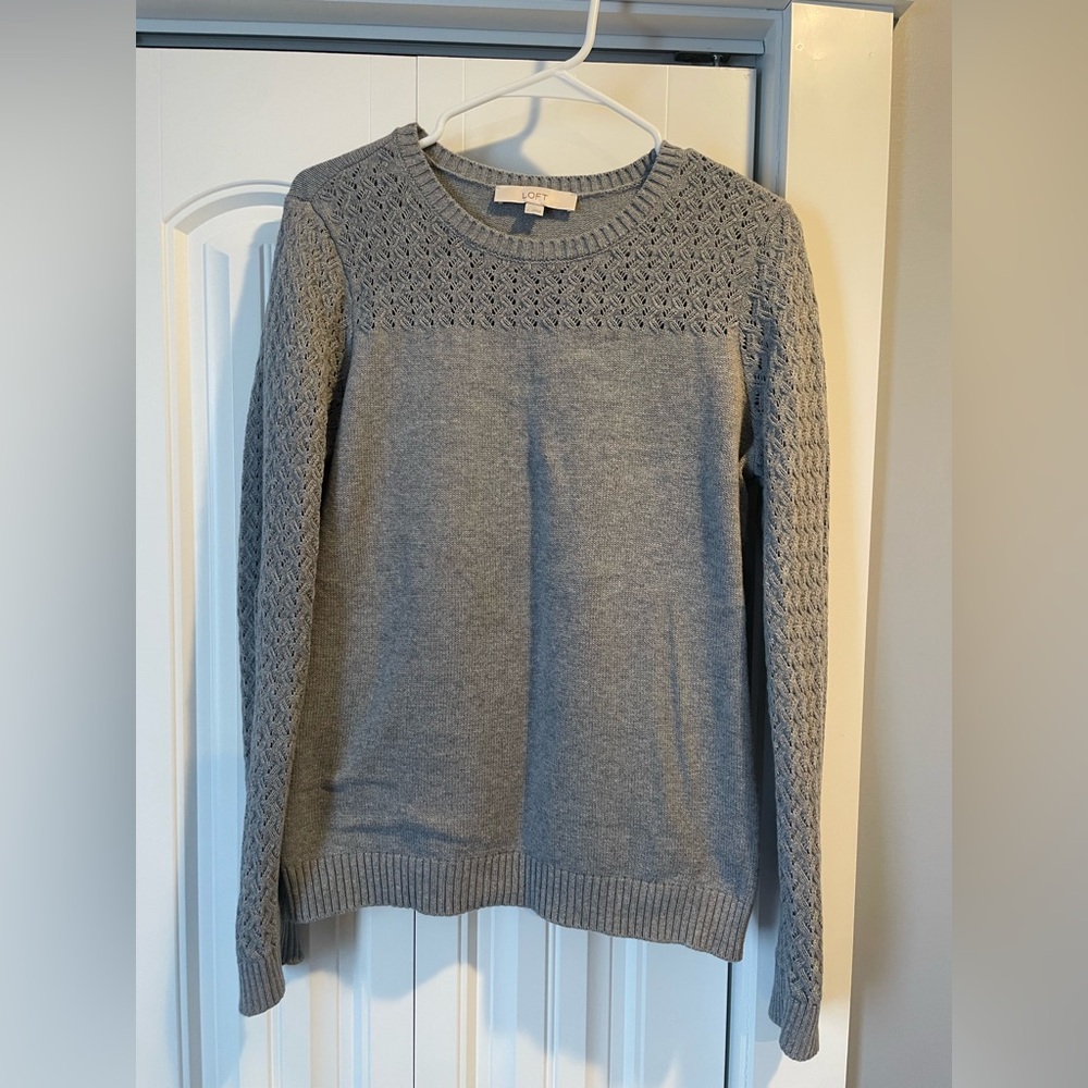 LOFT Elegant Gray Crew Neck Sweater